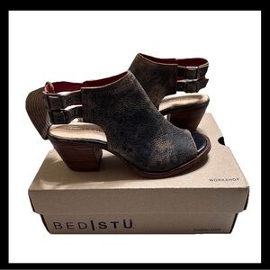 Bed Stu NEW Women’s IRENI Slingback Leather Heels In Black Lux Sz.8/9 Bohemian